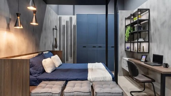 Moderno e urbano, este quarto de casal planejado pela Criare Belle Vie, em Belo Horizonte... Foto: Ivan Araújo